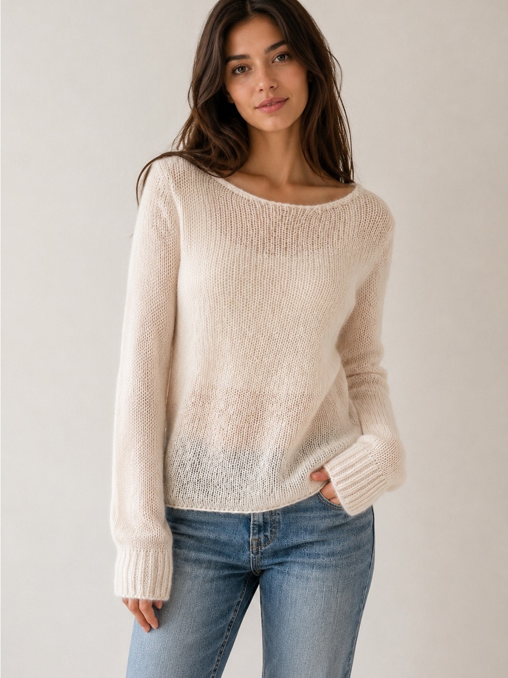 Brandy Melville Wool Mohair Blend Sweater Cream Open Knit Women One Size